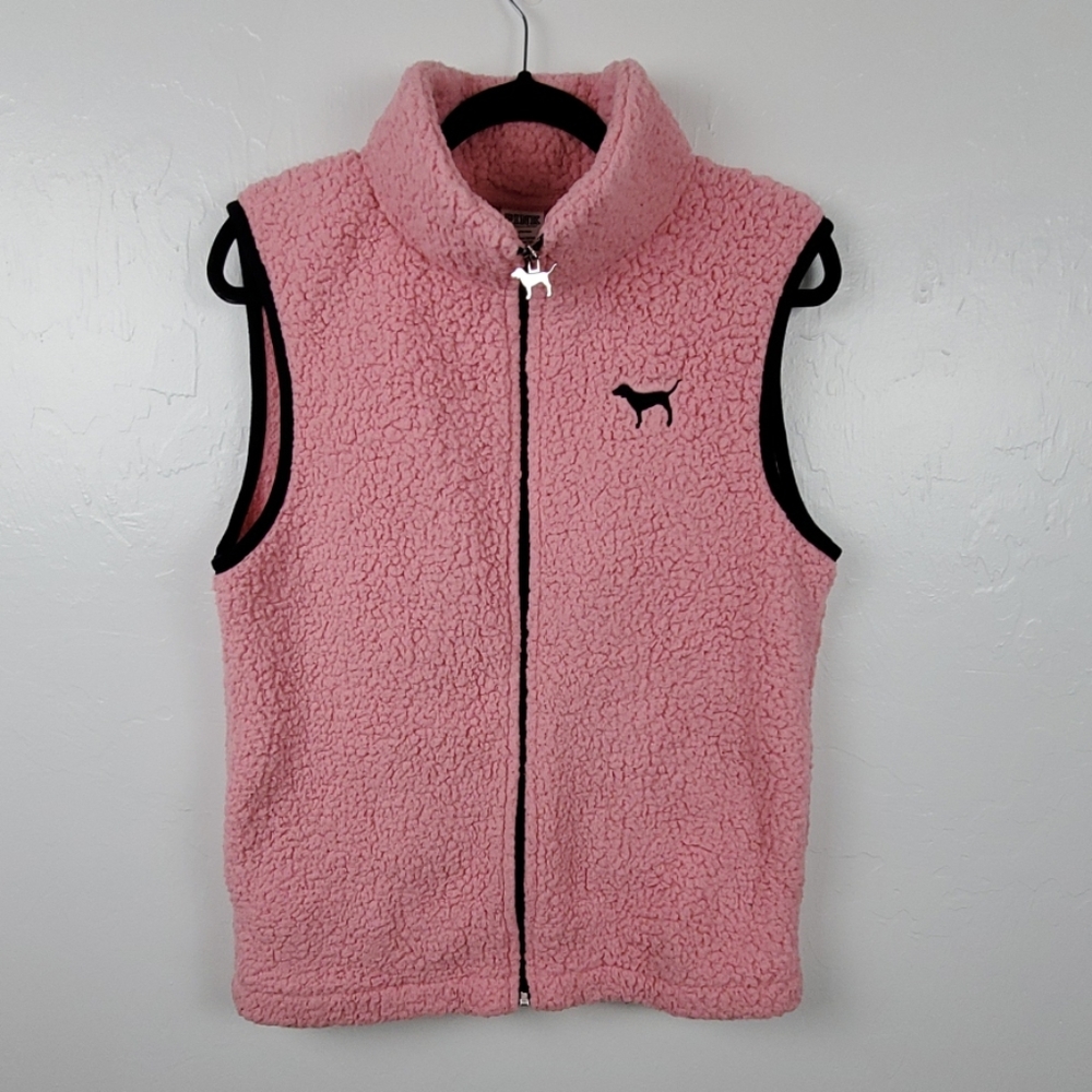 Pink Victoria Secret Teddy full zipper cozy vest women size M